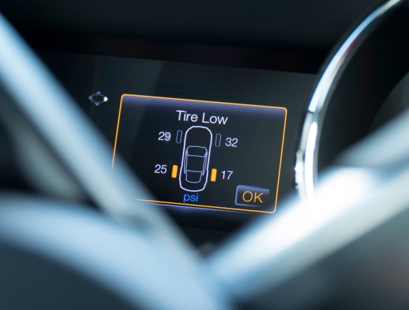 car dashboard showing tyre pressure