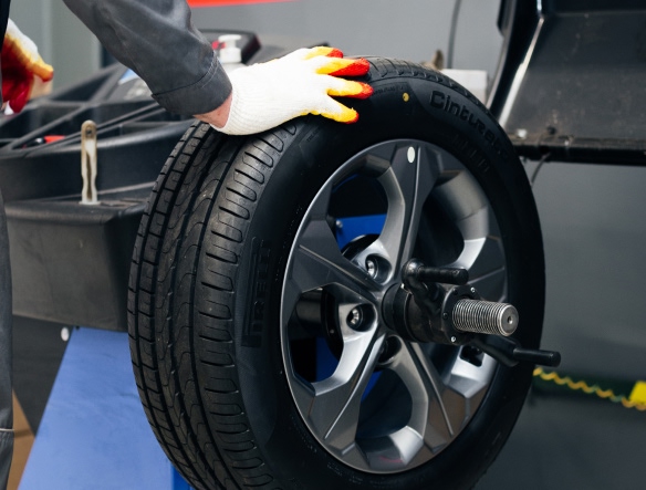 car wheel on alignment machine